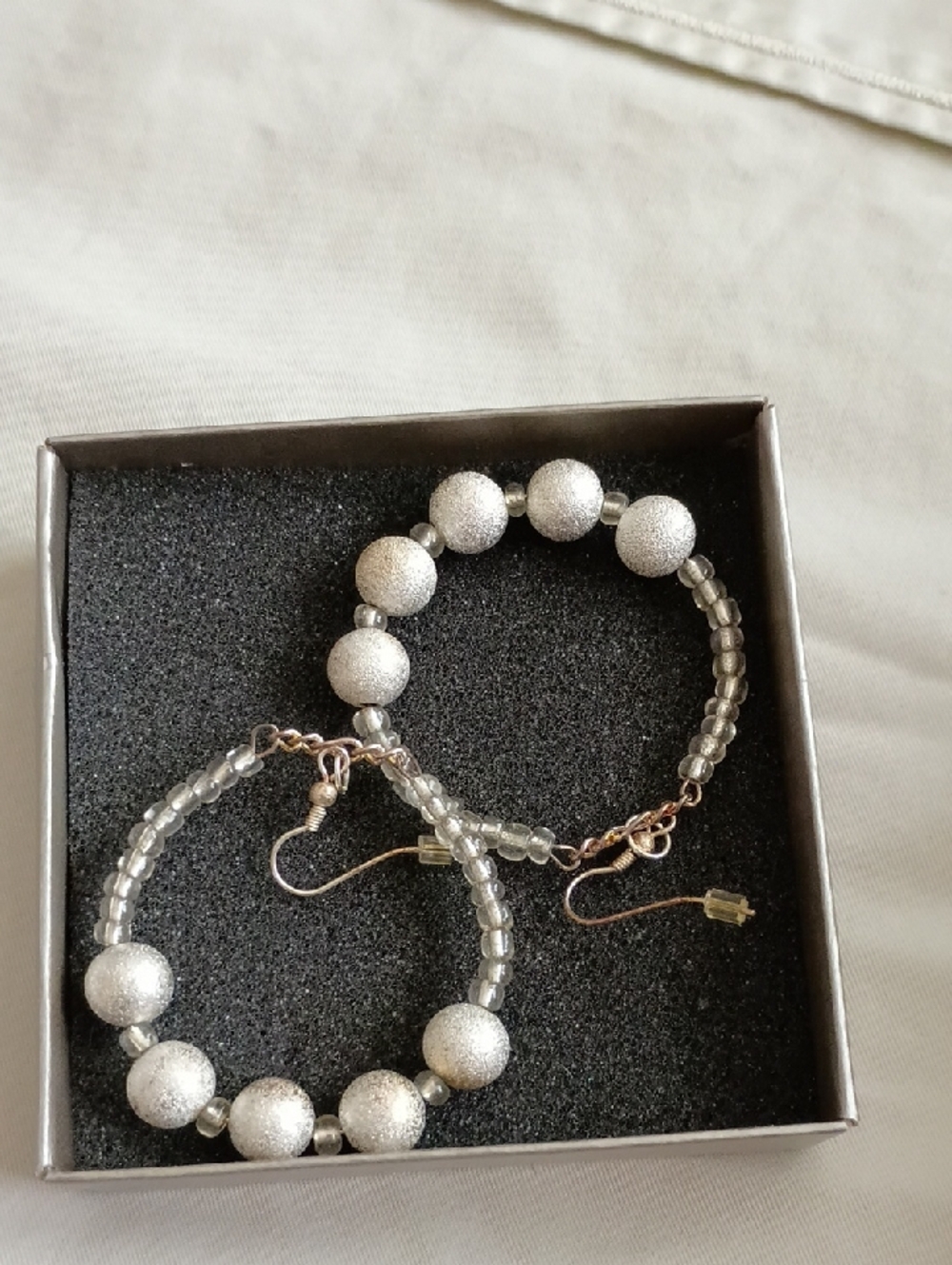 Silver Beaded Hoop Earrings – Elegant Sparkle